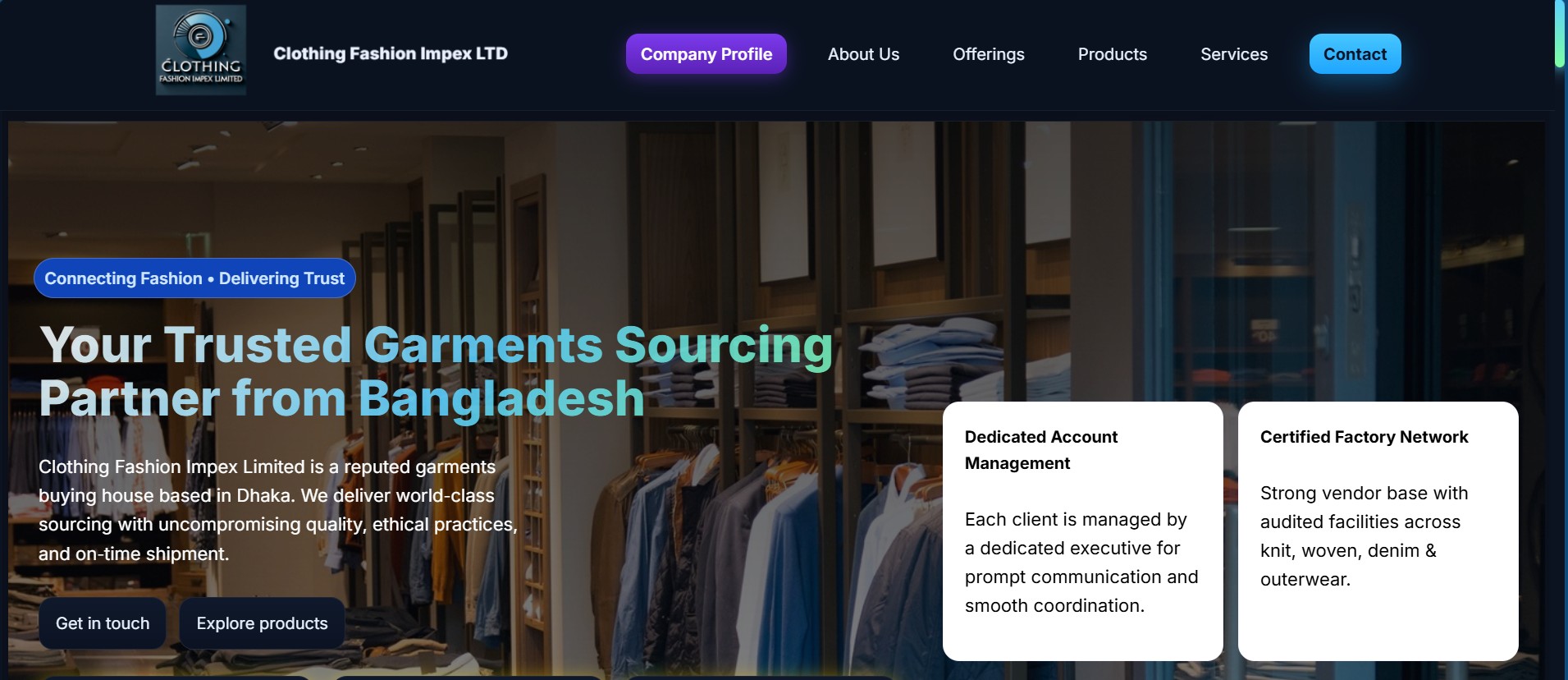 Clothing Fashion Impex Ltd website screenshot